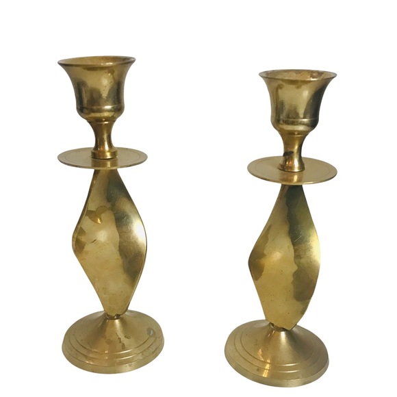 VINTAGE Brass Candlestick Holders Set of Two Six Inch Twist Design